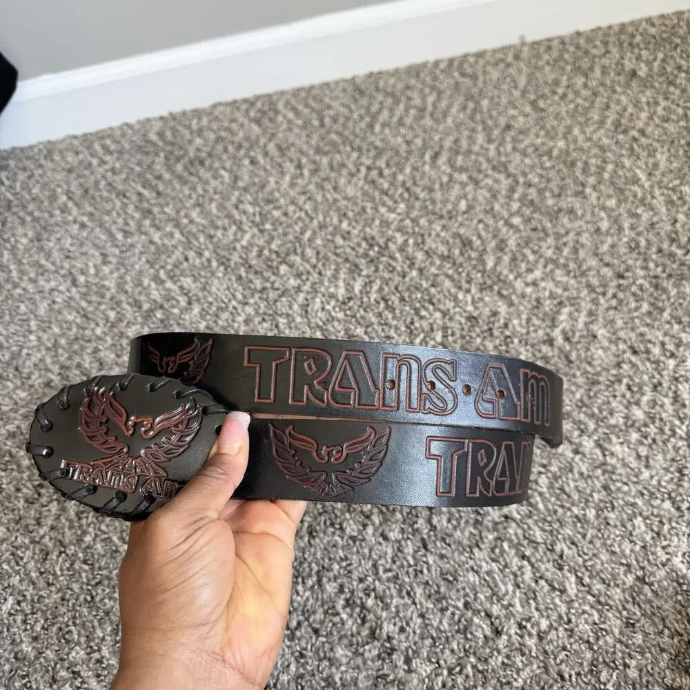 Vintage Trans Am Firebird Pontiac Leather Belt Tooled 38-42” Waist Black